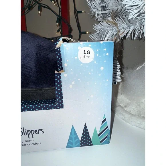 Totes Toasties Mens Memory Foam Slippers Size LG 9-10 Navy Blue Faux Fur Lined - Picture 2 of 5